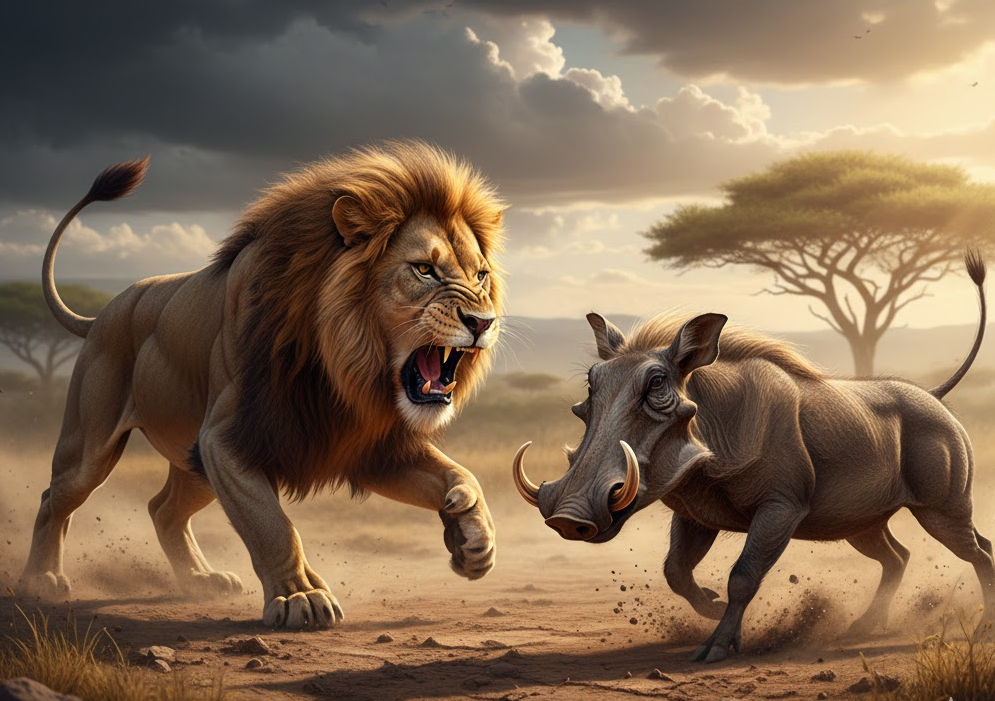 Warthog vs. Lion