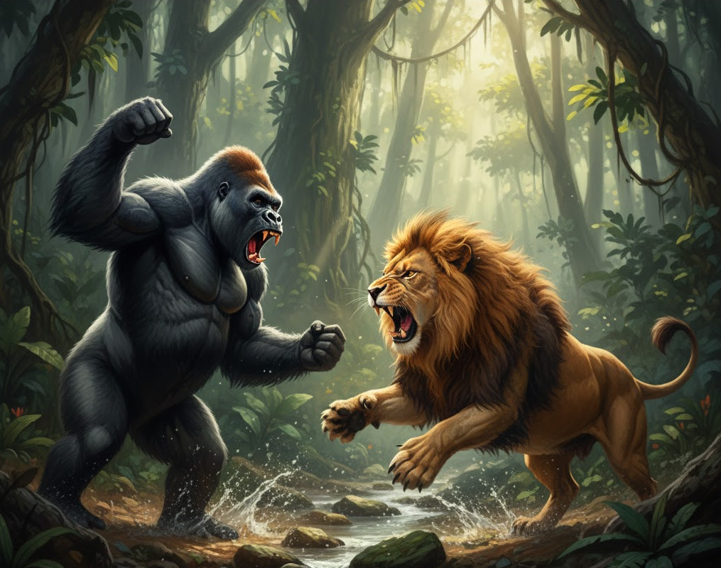 gorilla vs lion